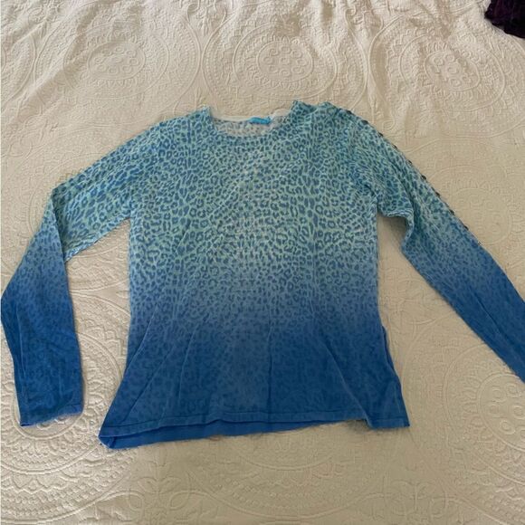 J. Mclaughlin size Medium Blue Ombre Cheetah Print Modal Spandex Blend Sweater - Picture 1 of 10